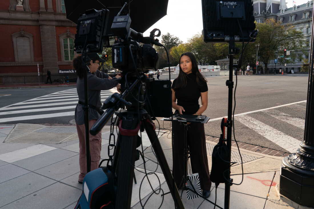 MS NOW White House reporter Akayla Gardner reported on Saturday near the White House complex after being denied entry following President Trump's ban on CNN, MS NOW and Politico.