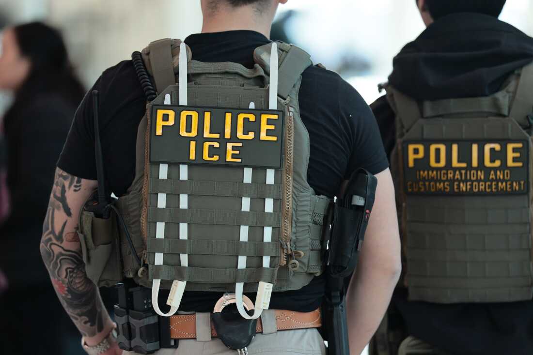 Immigration and Customs Enforcement (ICE) agents patrol Terminal C at LaGuardia Airport on March 24, 2026 in New York, New York.