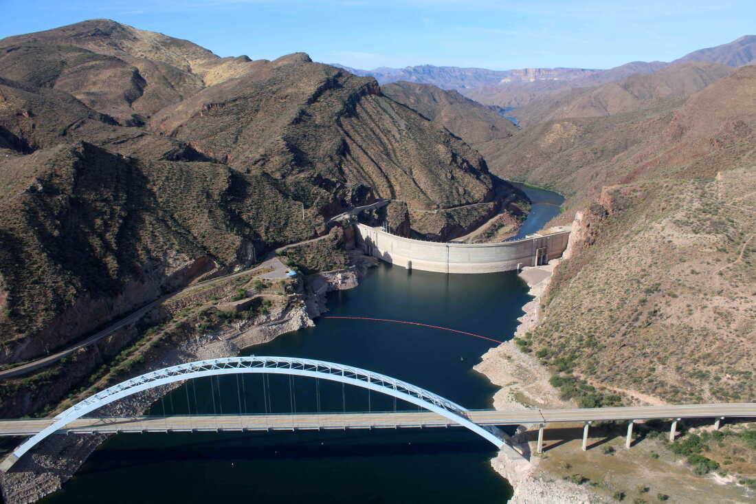 An aerial photo of the Roosevelt Dam on April 23, 2026.