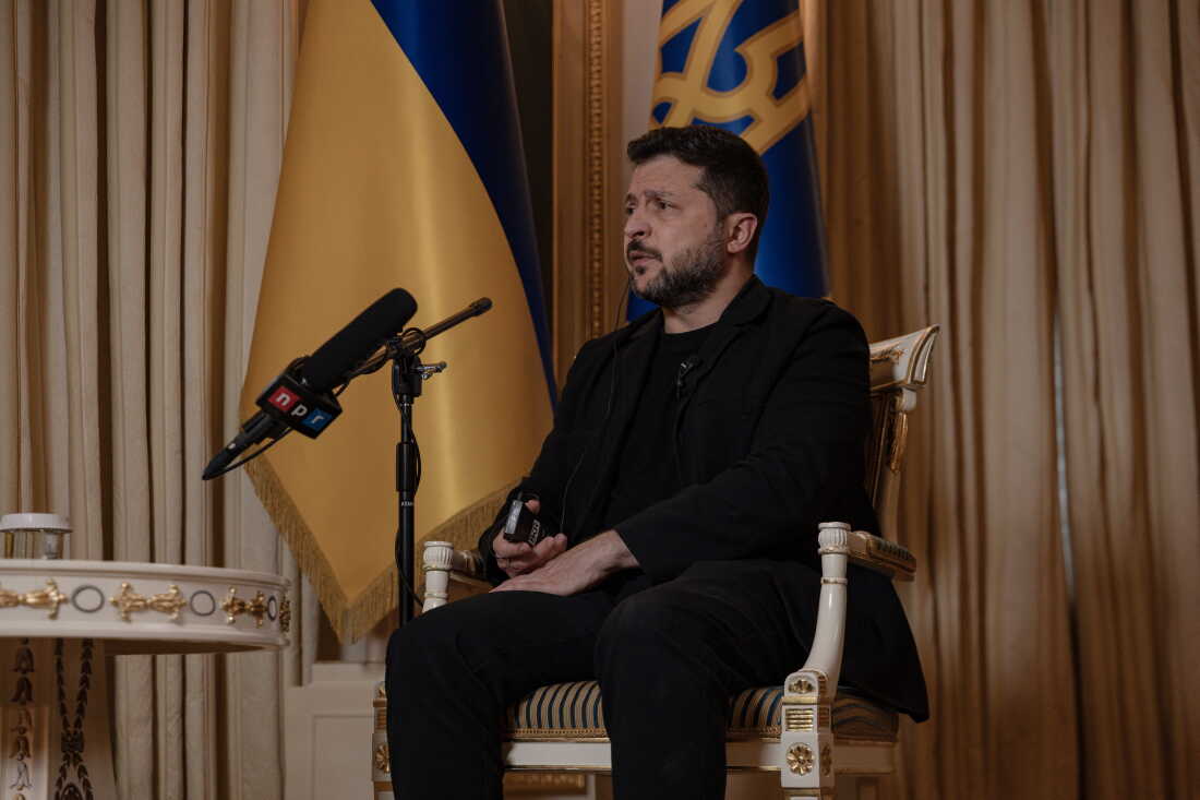 Ukrainian President Volodymyr Zelenskyy speaks with NPR in Kyiv, Ukraine, on Tuesday.