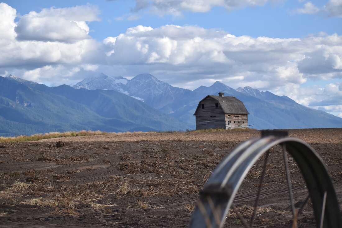 A barn near Pablo, Montana with the Mission Mountains in the distance. Western Montana is experiencing more frequent heat waves, and officials are concerned about health impacts on isolated rural residents.
