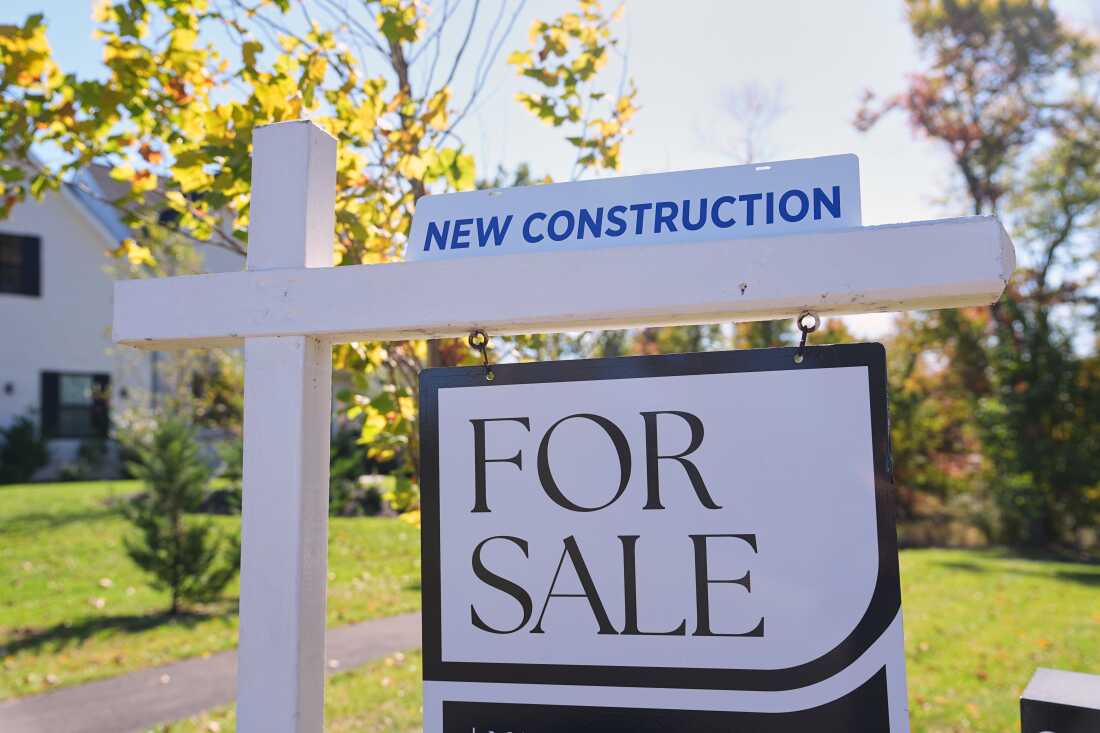 A sign is posted for a new home for sale in Ambler, Pa., Thursday, Oct. 16, 2025.