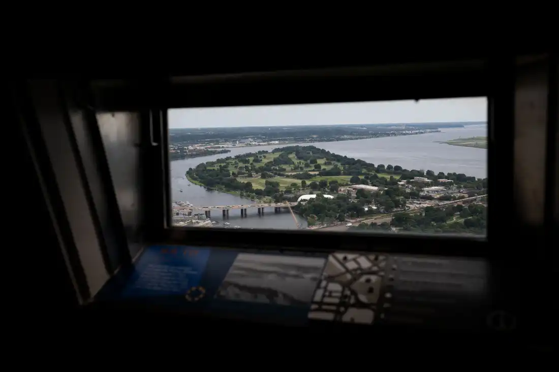 East Potomac Park, seen from the observation deck of the Washington Monument in July.
