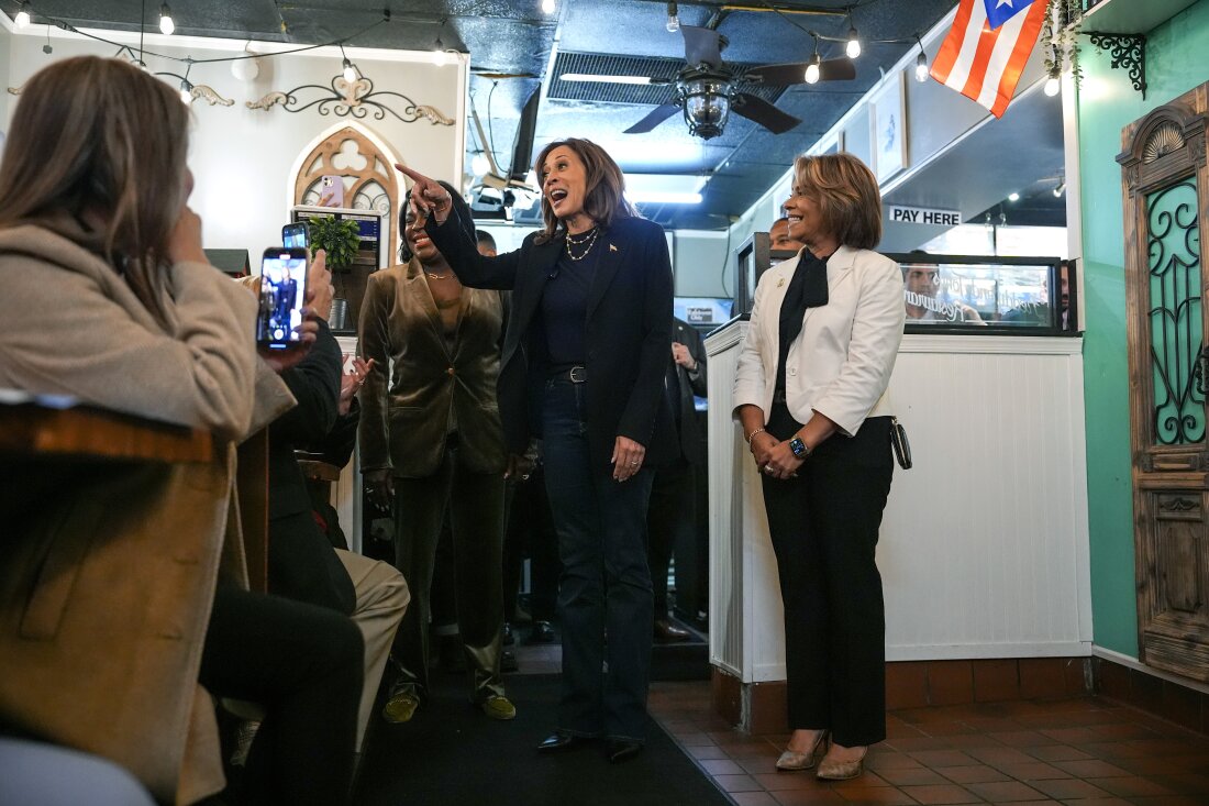 Vice President Harris campaigns at Freddy and Tony’s Restaurant in Philadelphia on Oct. 27, 2024.