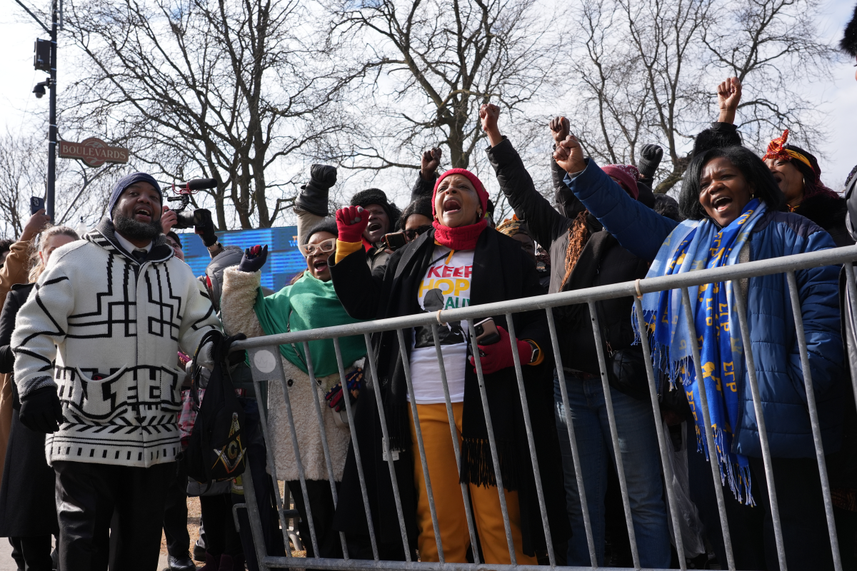 People wait to enter the security checkpoint for the public visitation for the Rev. Jesse Jackson at Rainbow/PUSH Coalition in Chicago on Thursday.
