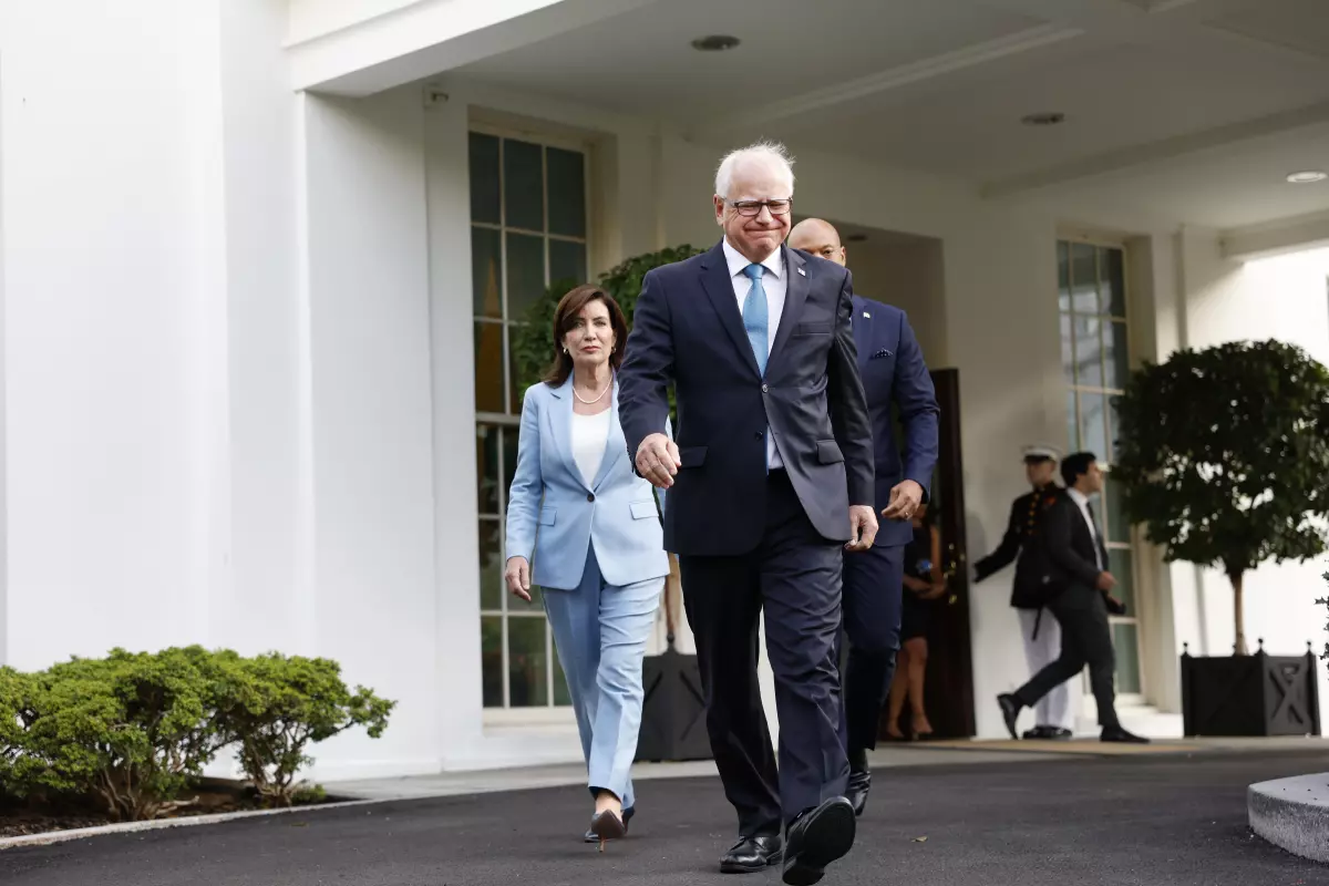 Gov. Tim Walz of Minnesota departs the White House with fellow Democratic governors on July 3.