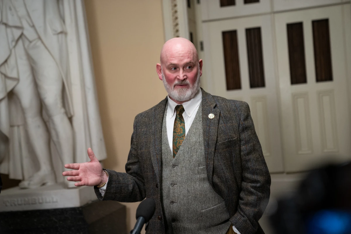 Republican Rep. Derrick Van Orden of Wisconsin speaks to the media ahead in Washington, D.C., on Dec. 19, 2024.