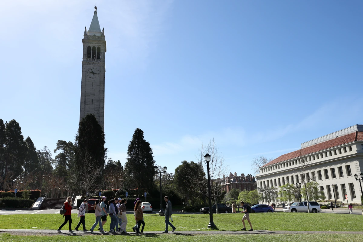 A group walks on the UC Berkeley campus on March 14, 2022, in Berkeley, Calif. California led the U.S. in international enrollment, with over 140,000 international students attending schools there in the 2023-24 academic year, according to the Institute of International Education.