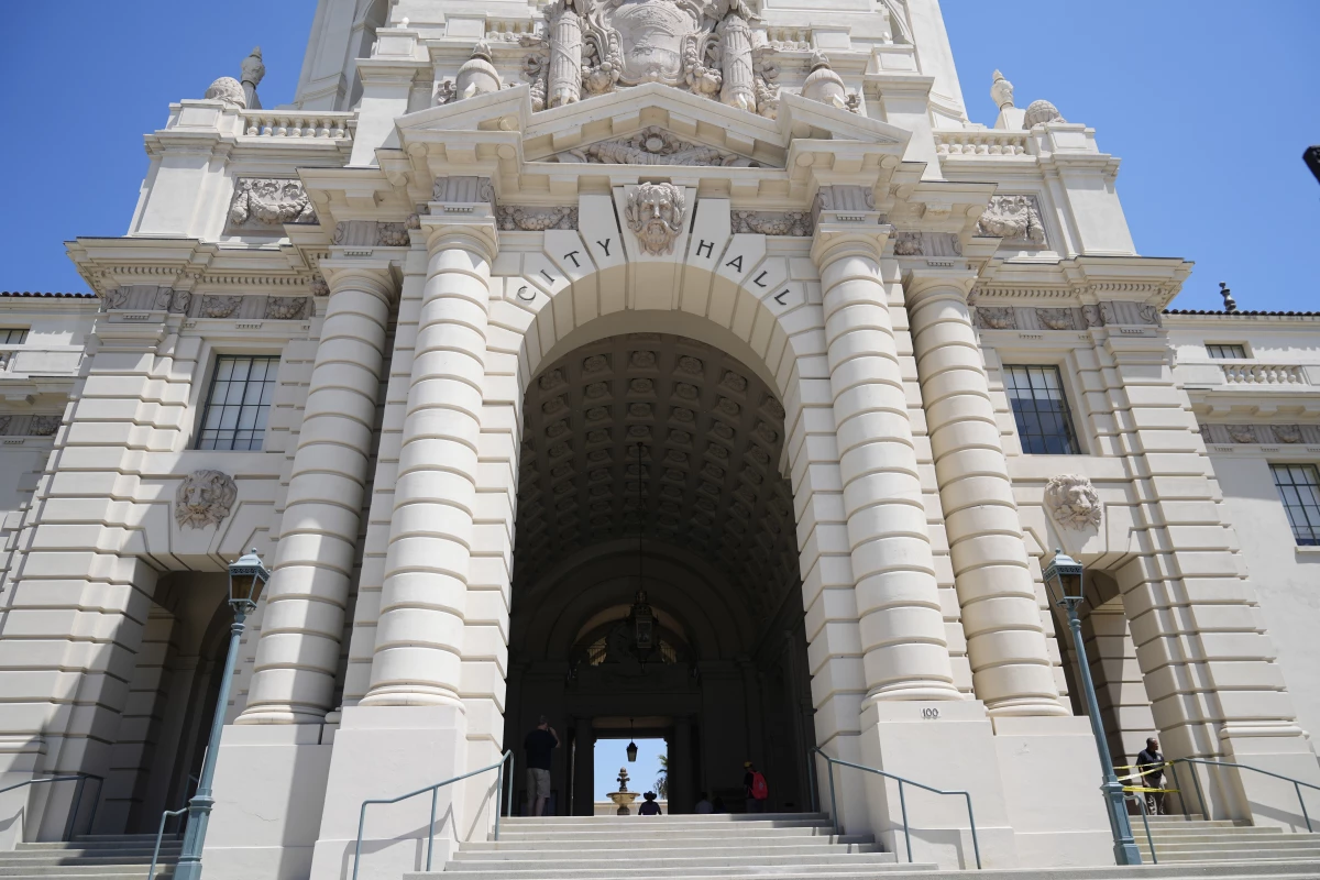 An overall view of Pasadena City Hall is seen Monday, in Pasadena, Calif.