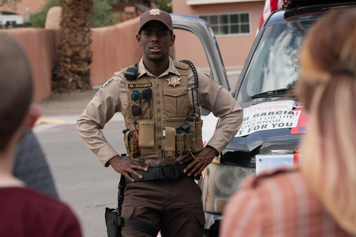 Micheal Ward plays the sole Black character in Eddington. Of course he's a police officer.