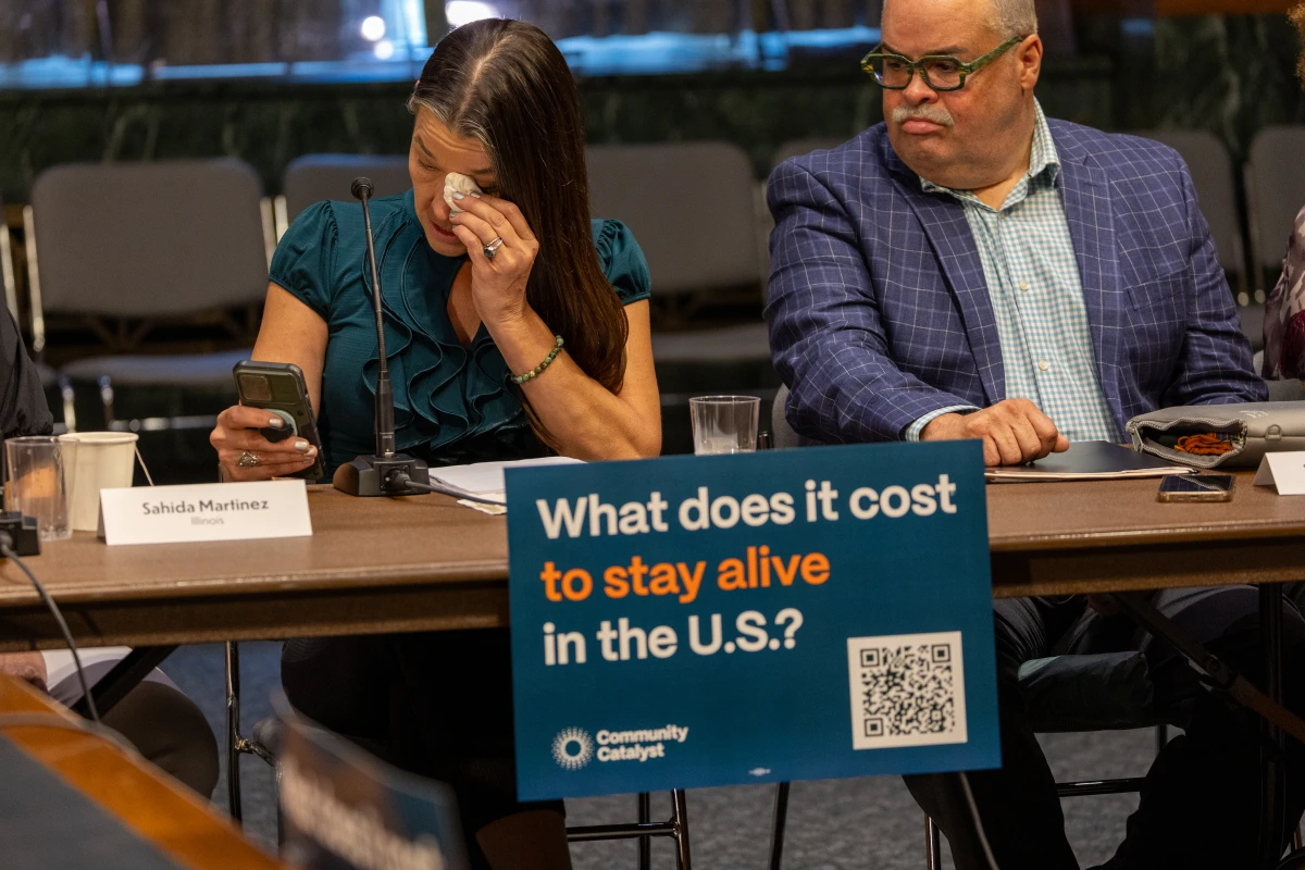 Dana Downey and Samuel Comacho participated in a roundtable on Capitol Hill in Washington, DC in 2023. The event hosted by Community Catalyst, a civil rights organization, was pushing for a national response to medical debt. More has happened on the issue in states, however. (Photo by Tasos Katopodis/Getty Images for Community Catalyst)