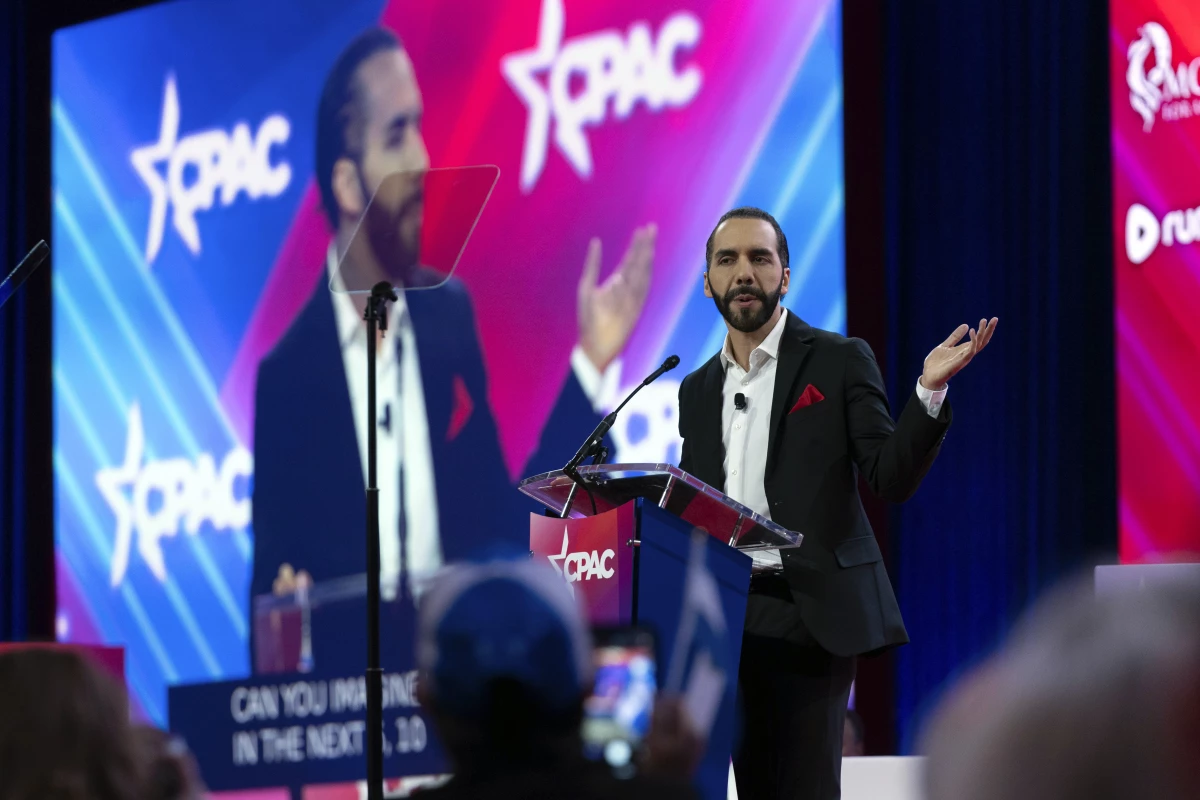 El Salvador's President Nayib Bukele speaks during the Conservative Political Action Conference, CPAC 2024, at the National Harbor, in Oxon Hill, Md., Thursday, Feb. 22, 2024.