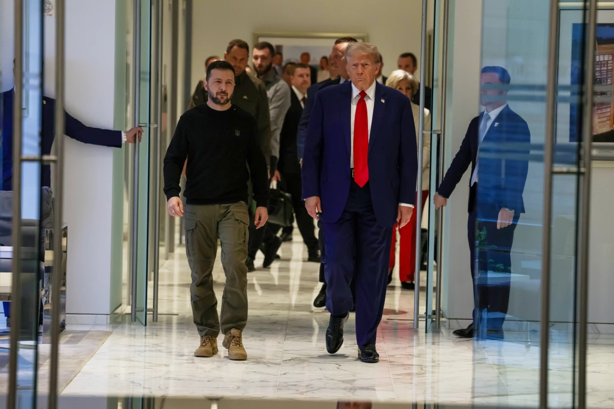 Ukrainian President Volodymyr Zelenskyy and Republican presidential nominee Donald Trump prepare to meet in September 2024 in New York City, while Zelenskyy was in the U.S. for the United Nations General Assembly.