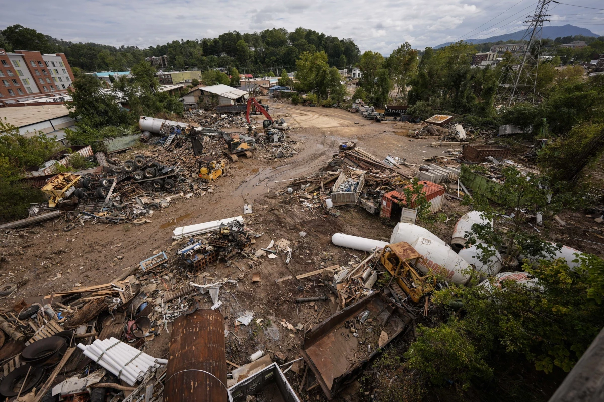 Debris seen in the aftermath of Hurricane Helene on September 30, in Asheville, N.C.