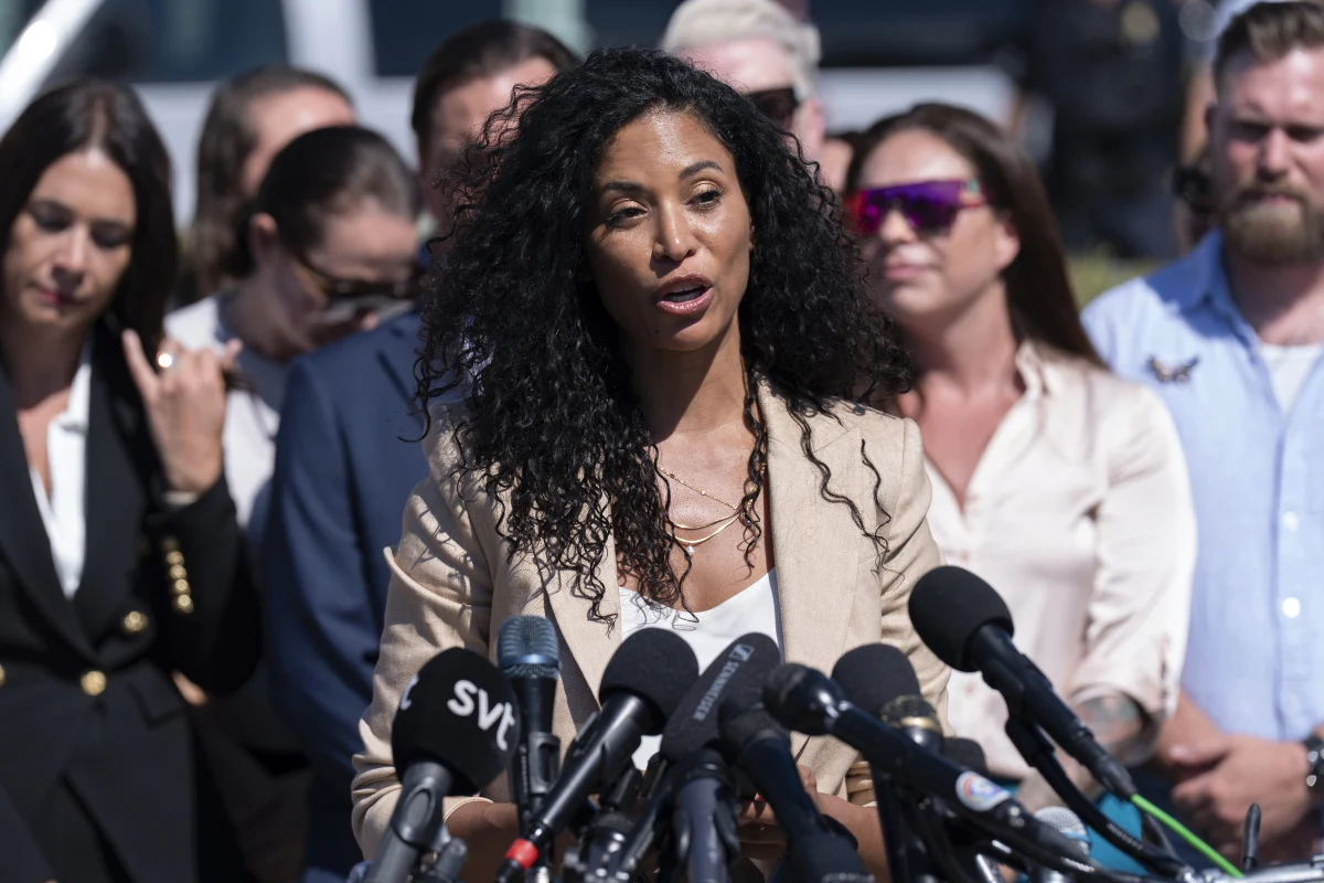 Lisa Phillips speaks during a news conference at the U.S. Capitol, Wednesday, Sept. 3, in Washington.