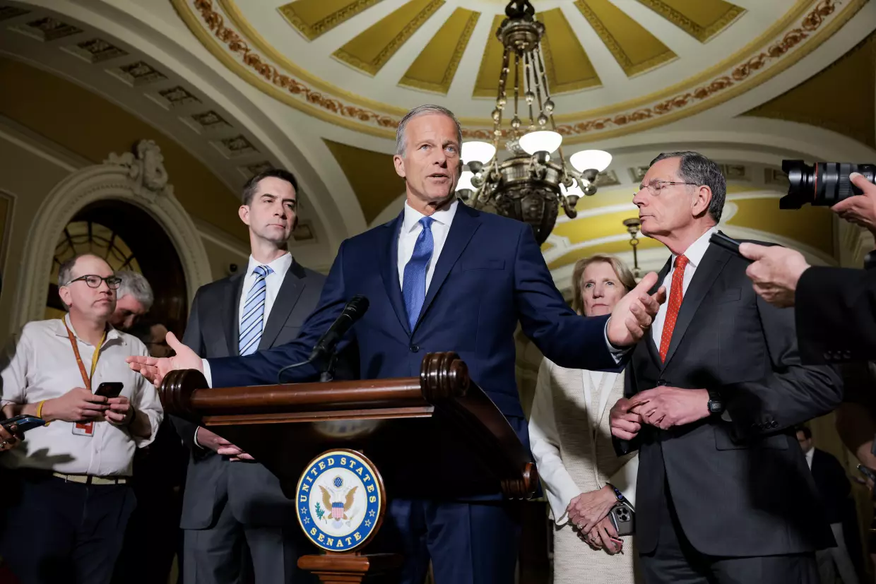 Senate Majority Leader John Thune, R-S.D., spoke to reporters in the Capitol on May 19.