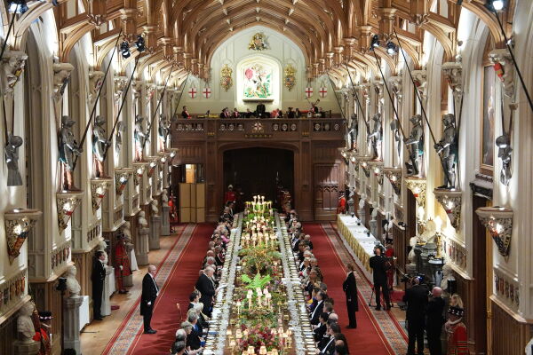 President Trump delivers a speech during the state banquet at Windsor Castle.