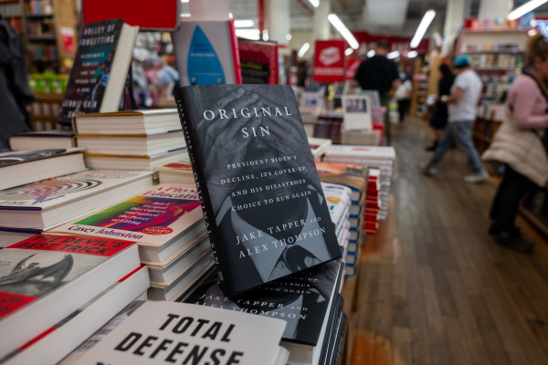 The book "Original Sin" about Joe Biden's mental and physical fitness during his run for a second term as president is displayed at a Manhattan bookstore on May 20, 2025 in New York City.