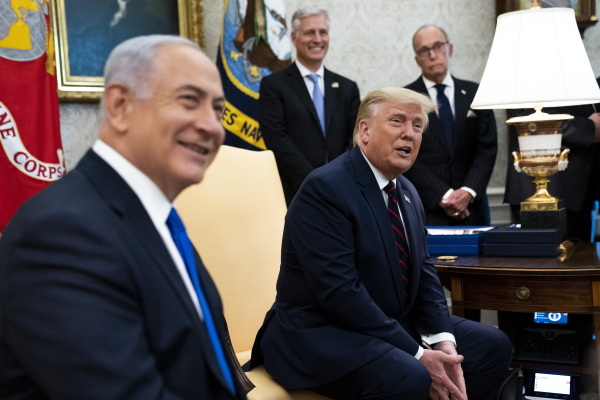 President Donald Trump and Prime Minister of Israel Benjamin Netanyahu participate in a meeting in the Oval Office of the White House on Sept. 15, 2020.