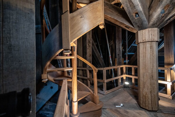 This photograph shows the wooden "Poincon", the part of the spire that supports the arrow of Notre-Dame de Paris Cathedral in Paris on Friday. The Notre-Dame Cathedral is set to re-open early December 2024, with a planned weekend of ceremonies on December 7 and 8, 2024, five years after the 2019 fire which ravaged the world heritage landmark and toppled its spire. (Photo by Christophe PETIT TESSON / POOL / AFP) (Photo by CHRISTOPHE PETIT TESSON/POOL/AFP via Getty Images)