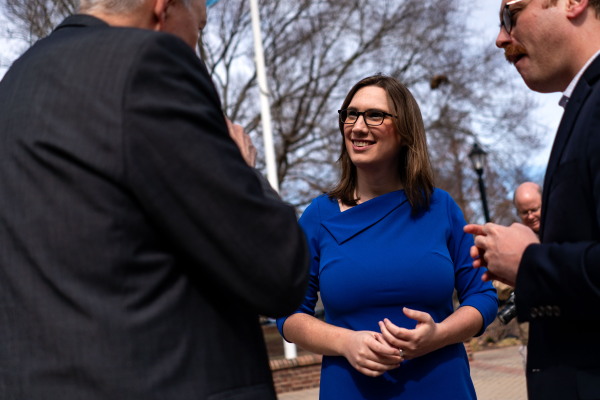 Sarah McBride on the campaign trail in March.