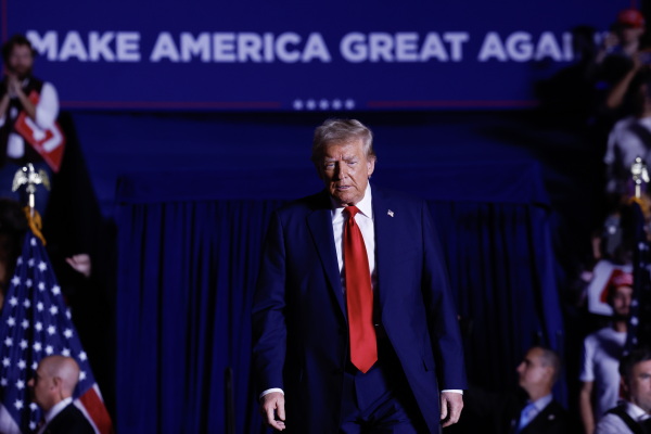 Republican presidential nominee, former President Donald Trump arrives to speak at a campaign rally at on Monday in Atlanta, Georgia.