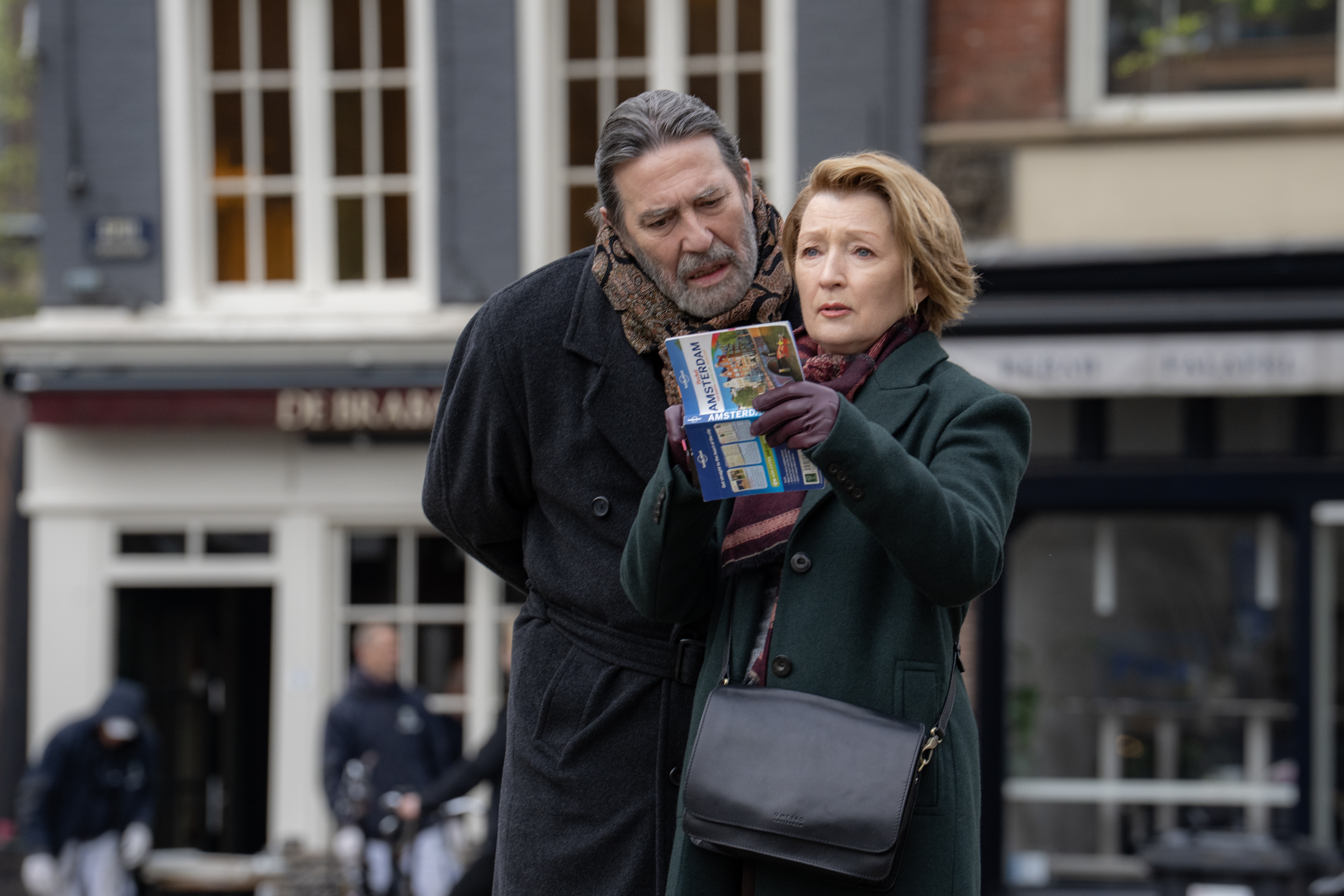Ciarán Hinds as Gerry and Lesley Manville as Stella in director Polly Findlay's <em>Midwinter Break</em>. (Focus Features)