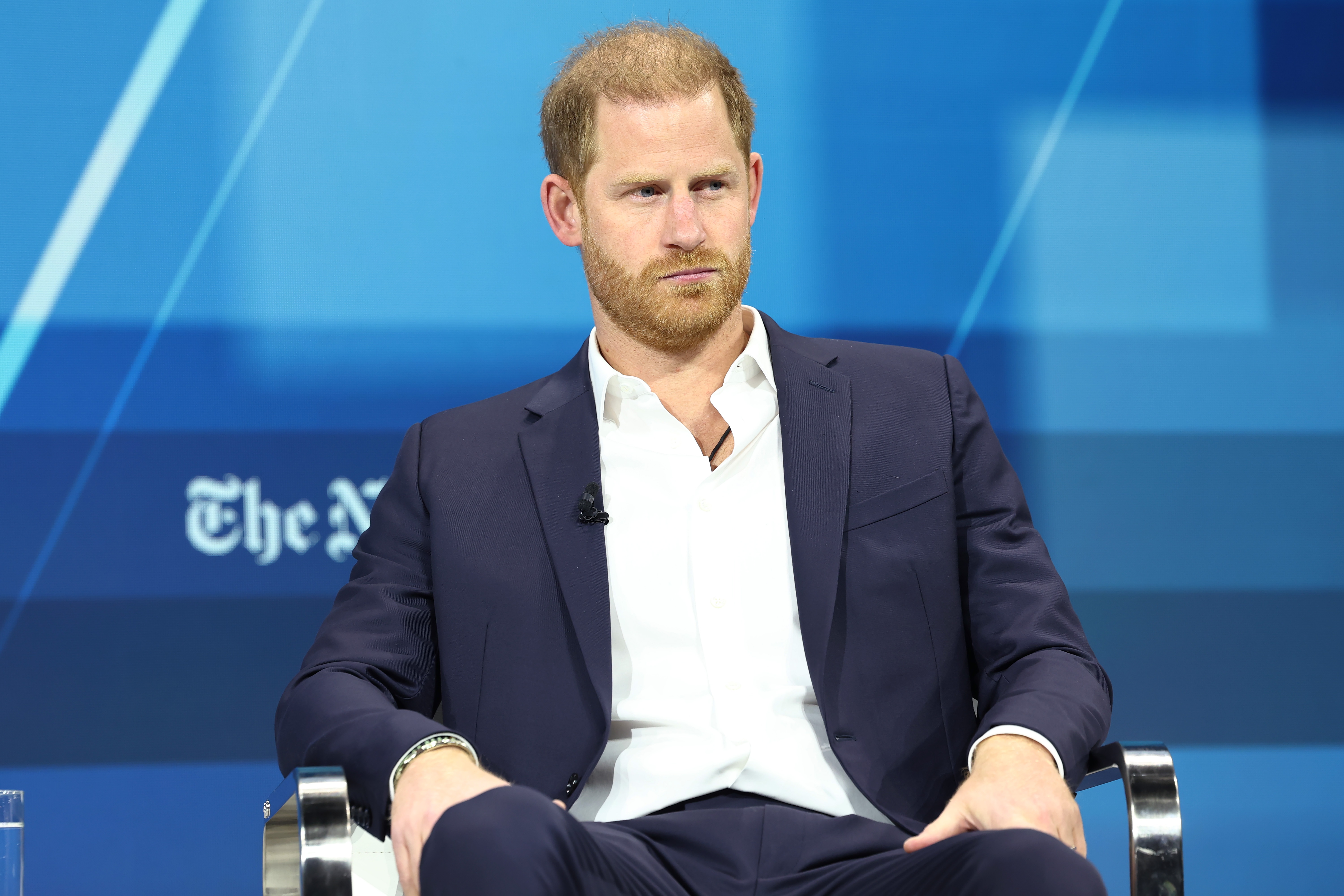 Prince Harry said his lawsuit against Rupert Murdoch's British tabloids was about holding the media accountable, during the <em>New York Times</em> DealBook summit in December. (Getty Images)