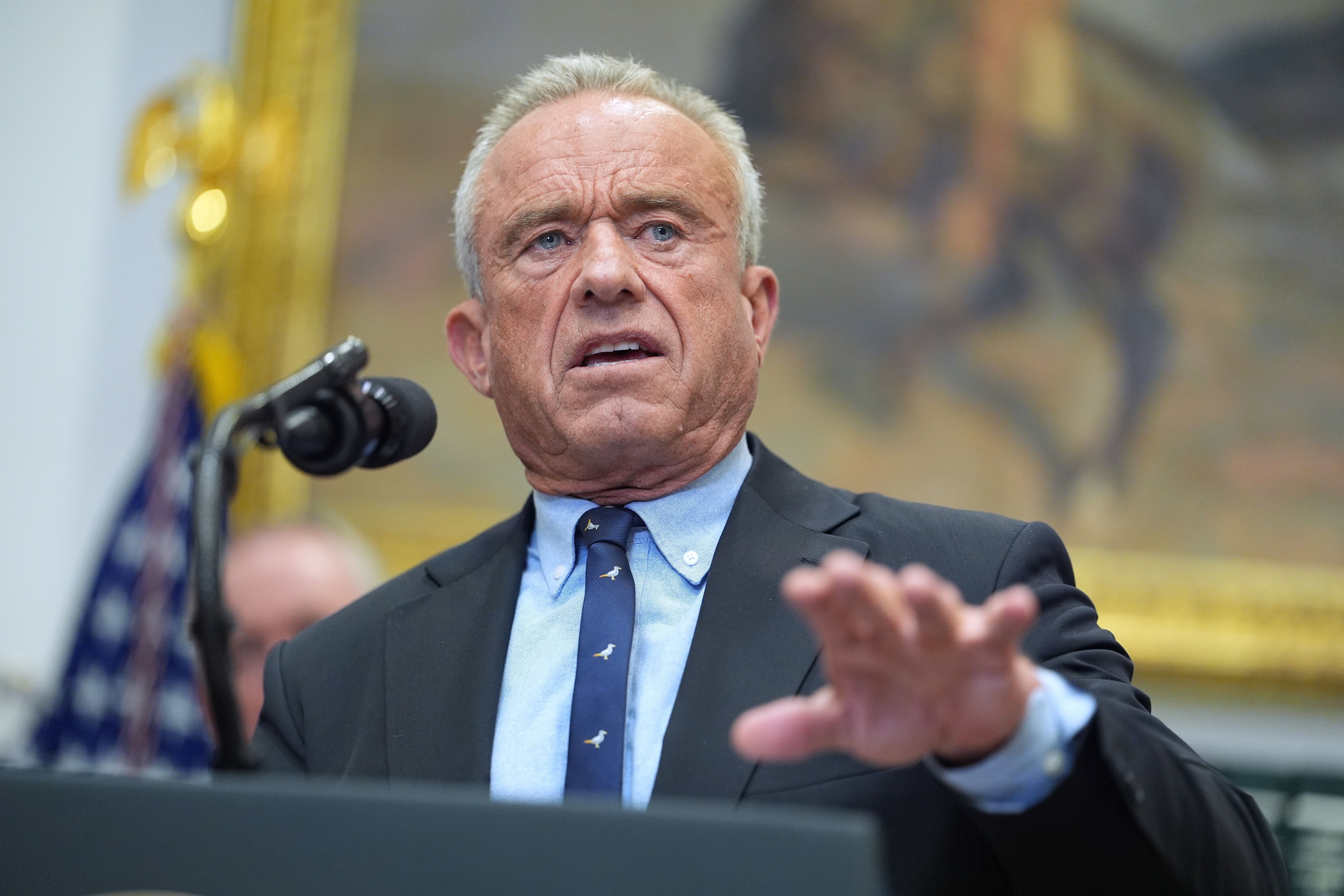 Secretary of Health and Human Services, Robert F. Kennedy, Jr., speaks during an event on prescription drug prices in the Roosevelt Room of the White House, Friday, Dec. 19, 2025, in Washington.