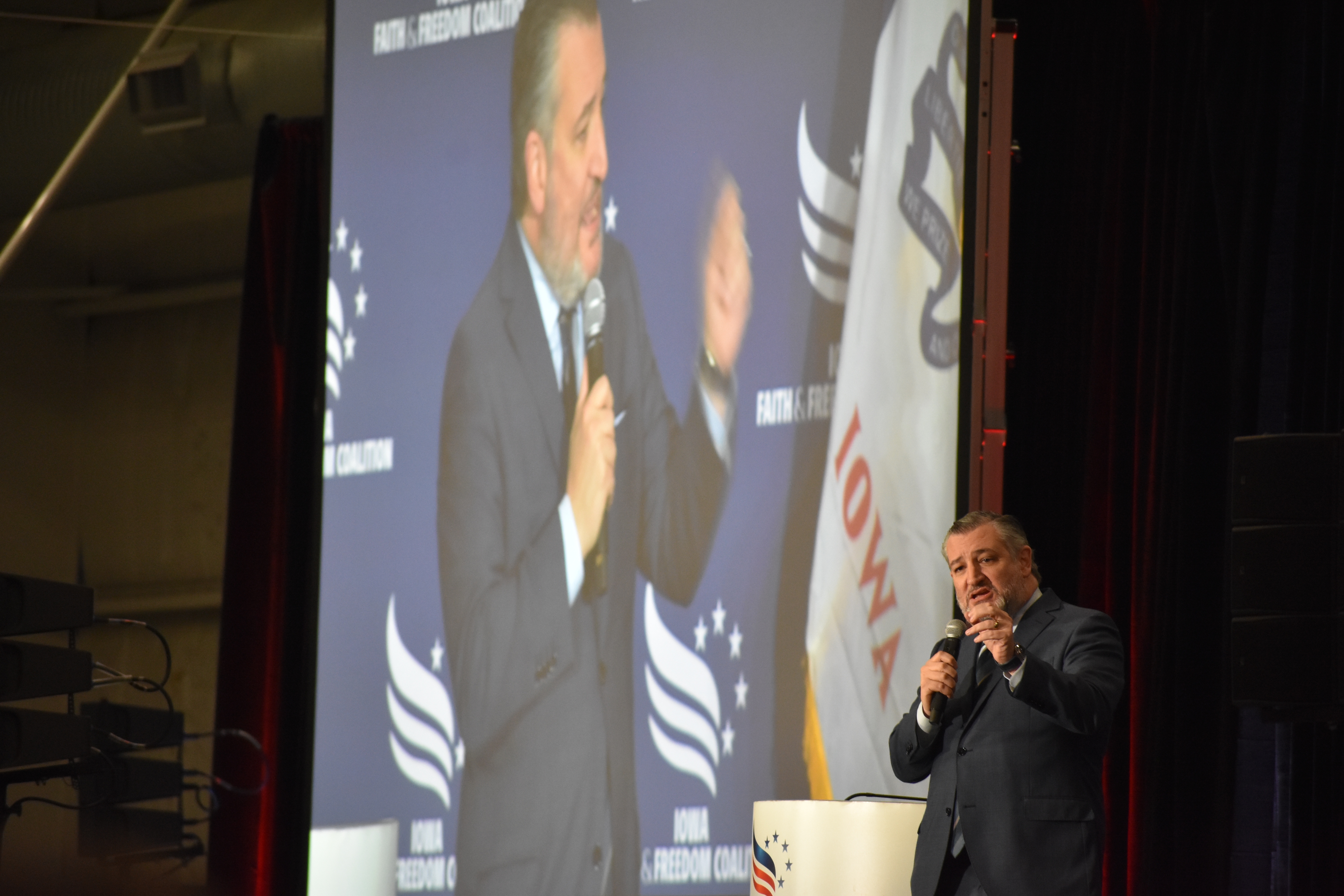Republican Texas Sen. Ted Cruz speaks at the Iowa Faith and Freedom Coalition's Spring Kickoff event May 1, 2026.