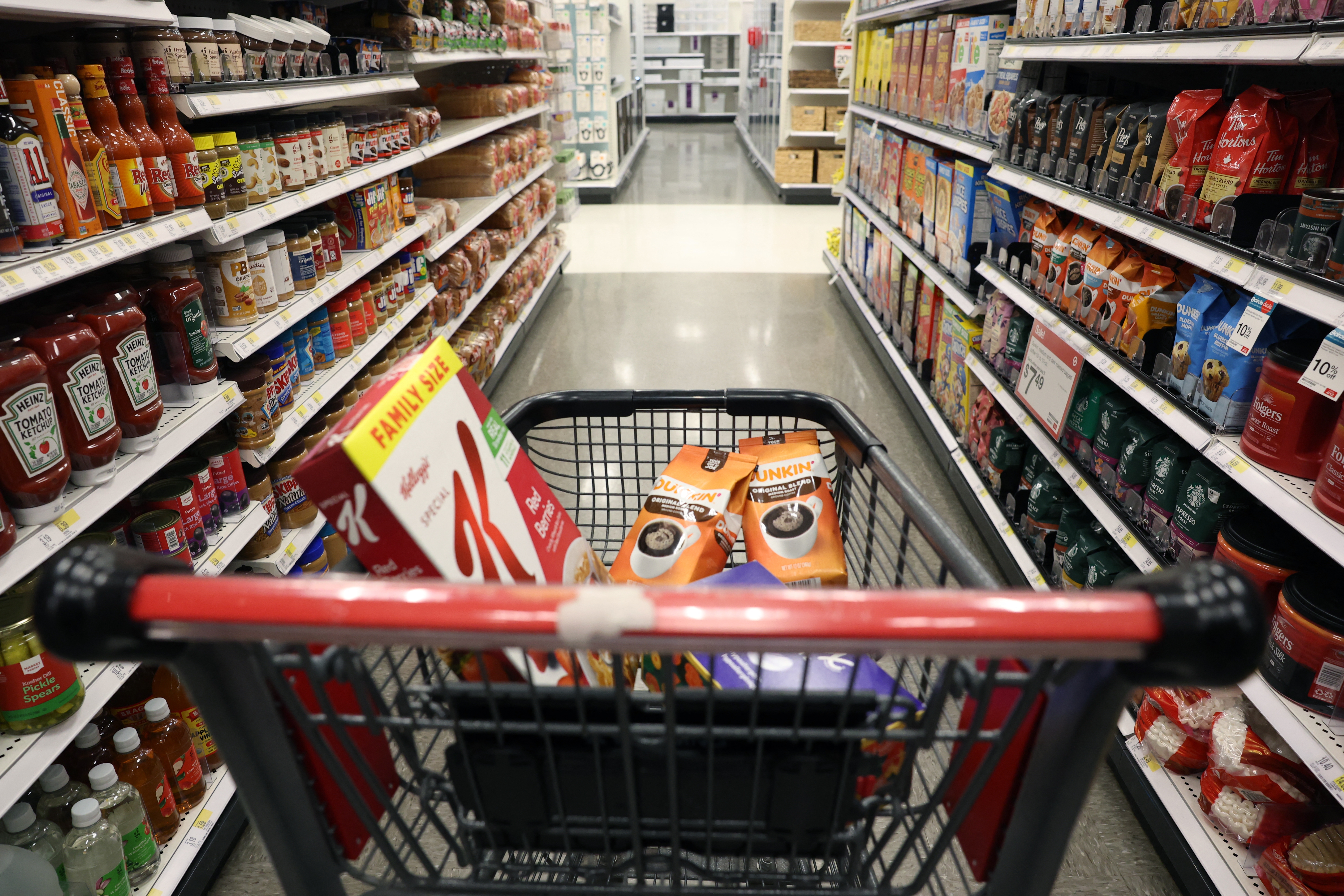 A shopping cart with groceries at a Target store in New York City on April 10, 2025. President Trump has several ways to impose tariffs, despite a Supreme Court loss.