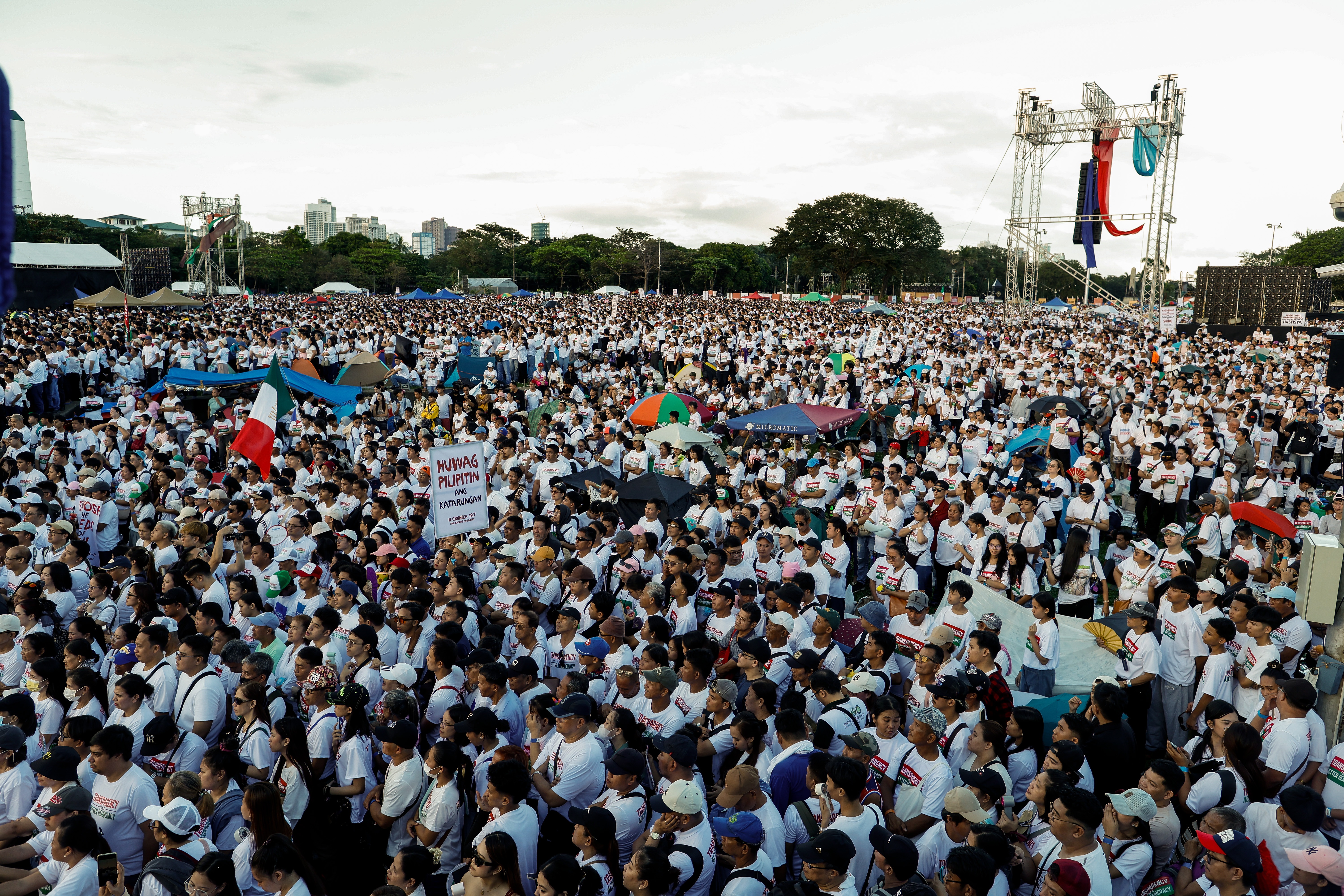 Members of the religious sect Iglesia Ni Cristo (Church of Christ) gather during a three-day anti-corruption rally at Manila