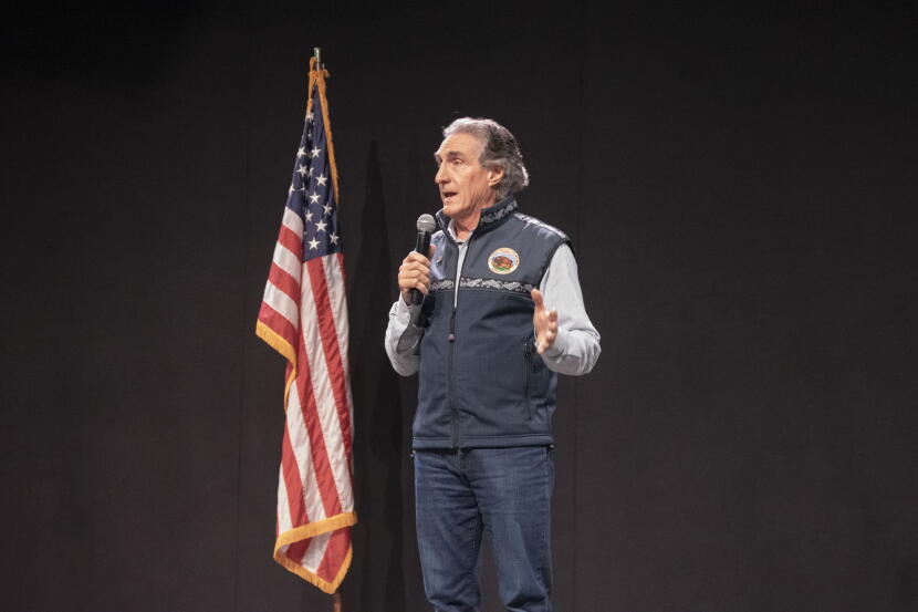 Interior Secretary Doug Burgum speaks at a Fairbanks Chamber of Commerce event on Oct. 14, 2026.
