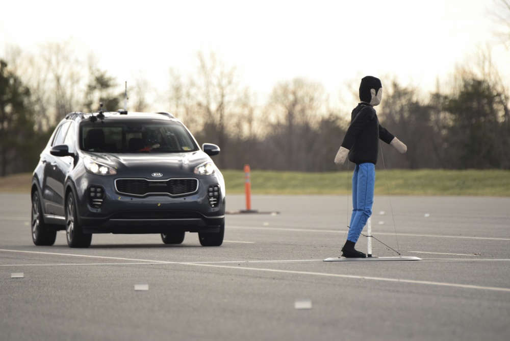 Researchers at the Insurance Institute for Highway Safety test how well automatic emergency braking systems work in real-world conditions. (IIHS)