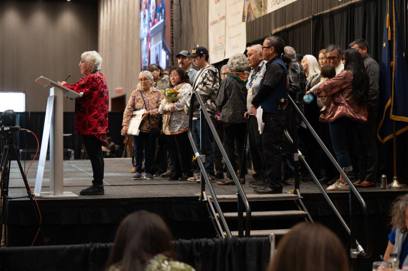 Anna Frank accepts the Citizen of the Year Award at the 2025 Alaska Federation of Natives Convention.