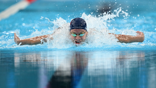 Water in a fast pool "just looks like glass," says Kevin Post, the CEO at Counsilman-Hunsaker, the official aquatic designers for USA Swimming. Here, France's Leon Marchand swims a semifinal of the men's 200m individual medley on Aug. 1.