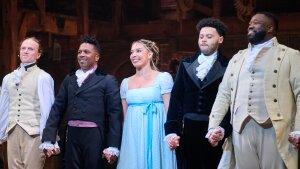 A curtain call during a performance of Hamilton on Broadway at Richard Rodgers Theatre on Sept. 09, 2025 in New York City. The union representing Broadway actors and stage managers says it is getting close to a strike.