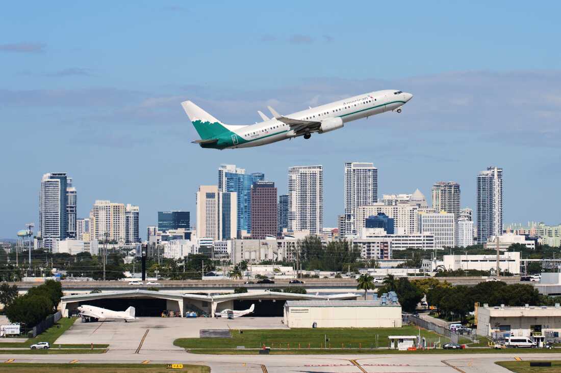 An American Airlines aircraft takes off from Fort Lauderdale-Hollywood International Airport, Thursday, Nov. 13, 2025, in Fort Lauderdale, Fla.