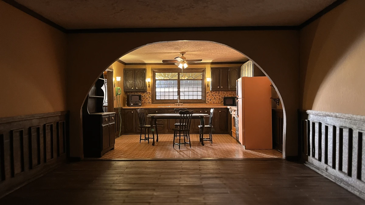 A miniature vintage kitchen created by artist Marina Totino.