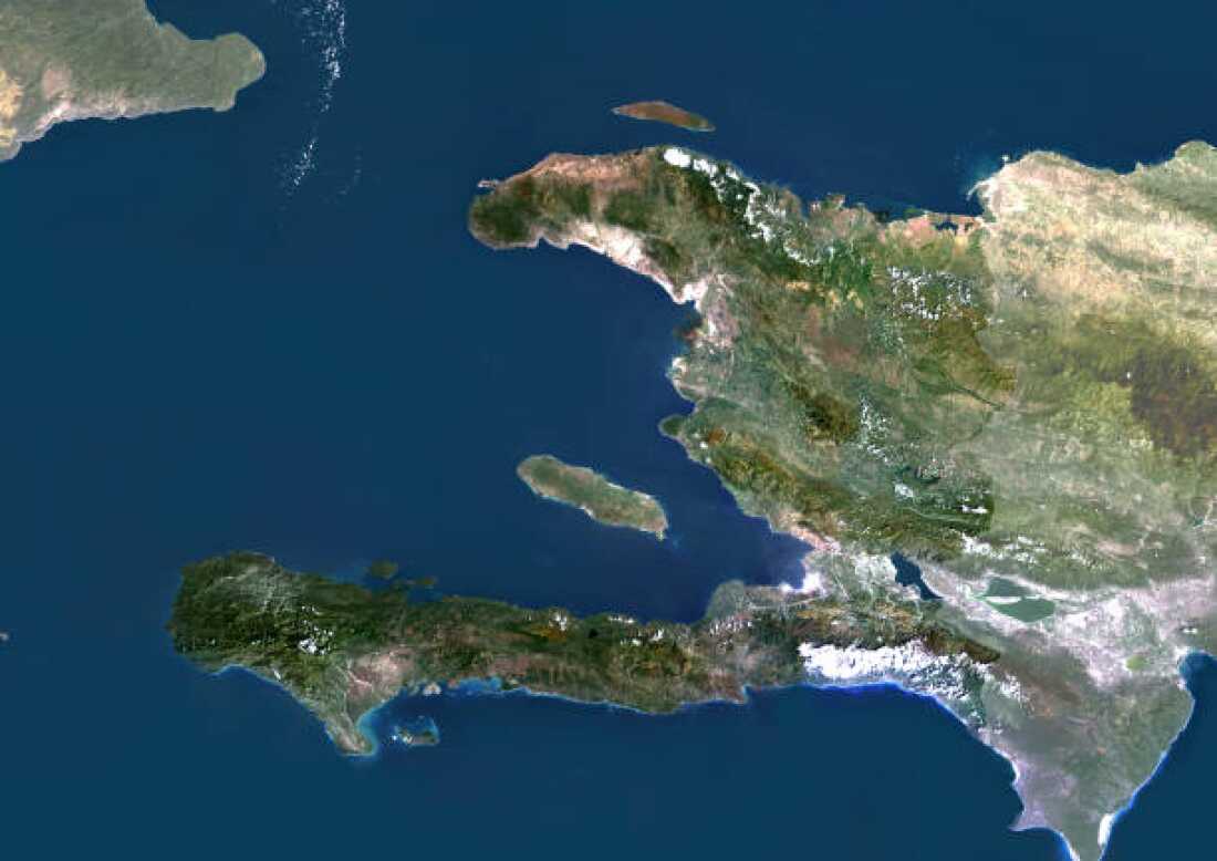 Satellite image of Haiti, including Gonave Island. 
