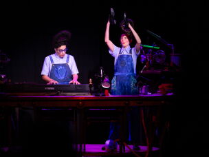 Jake Brasch plays the keyboards and Nadja Leonhard-Hooper controls the sound effects as the stars of the musical Hole!