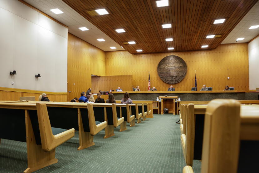 The Alaska Judicial Council holds a public hearing about applicants for two Anchorage Superior Court judge positions in the in the Boney Courthouse in Anchorage on Nov. 16, 2022.