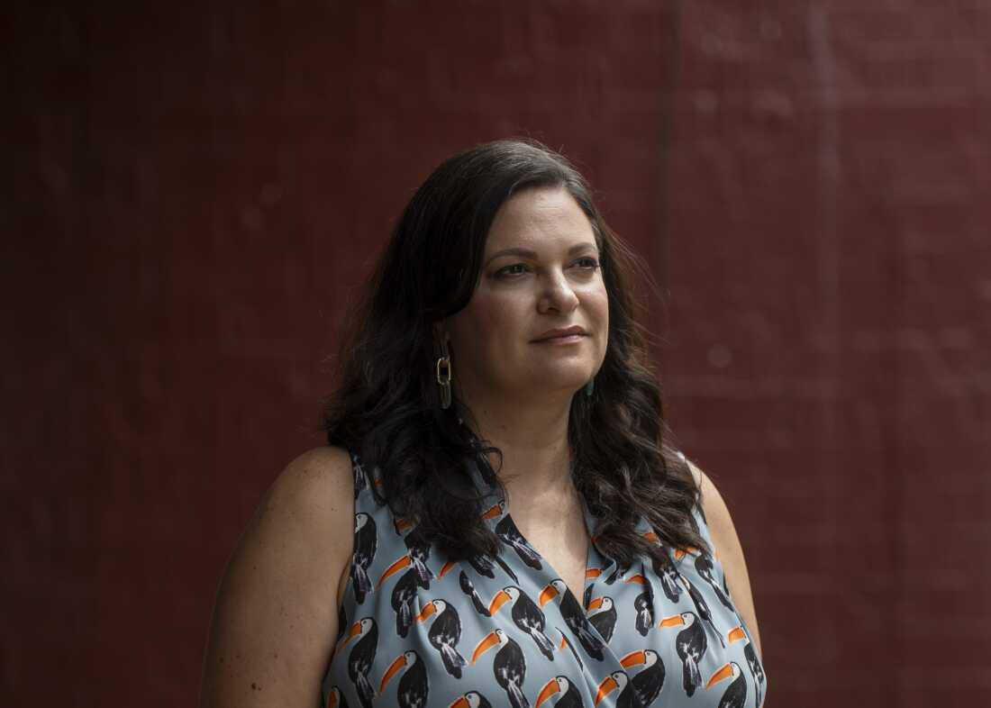 Kathleen Madonna-Emmerling poses for a portrait outside a restaurant in Moon Township, Pennsylvania on July 23, 2024.