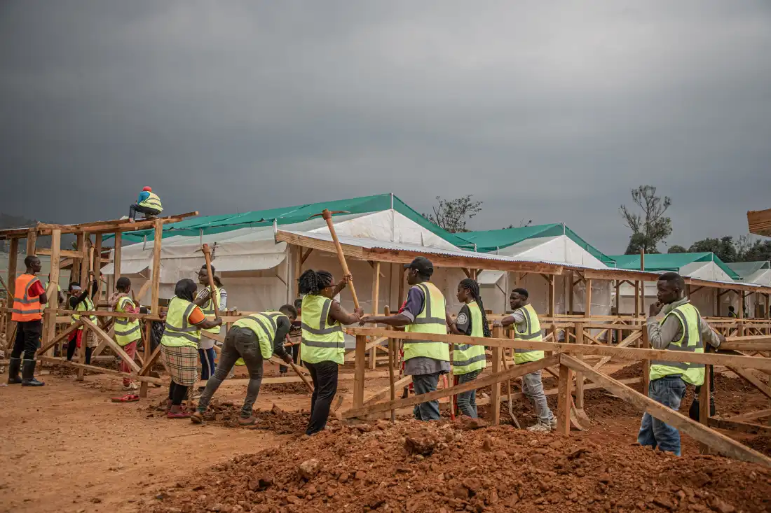 Workers build an Ebola treatment center in Beni territory of North Kivu Province, the Democratic Republic of the Congo.