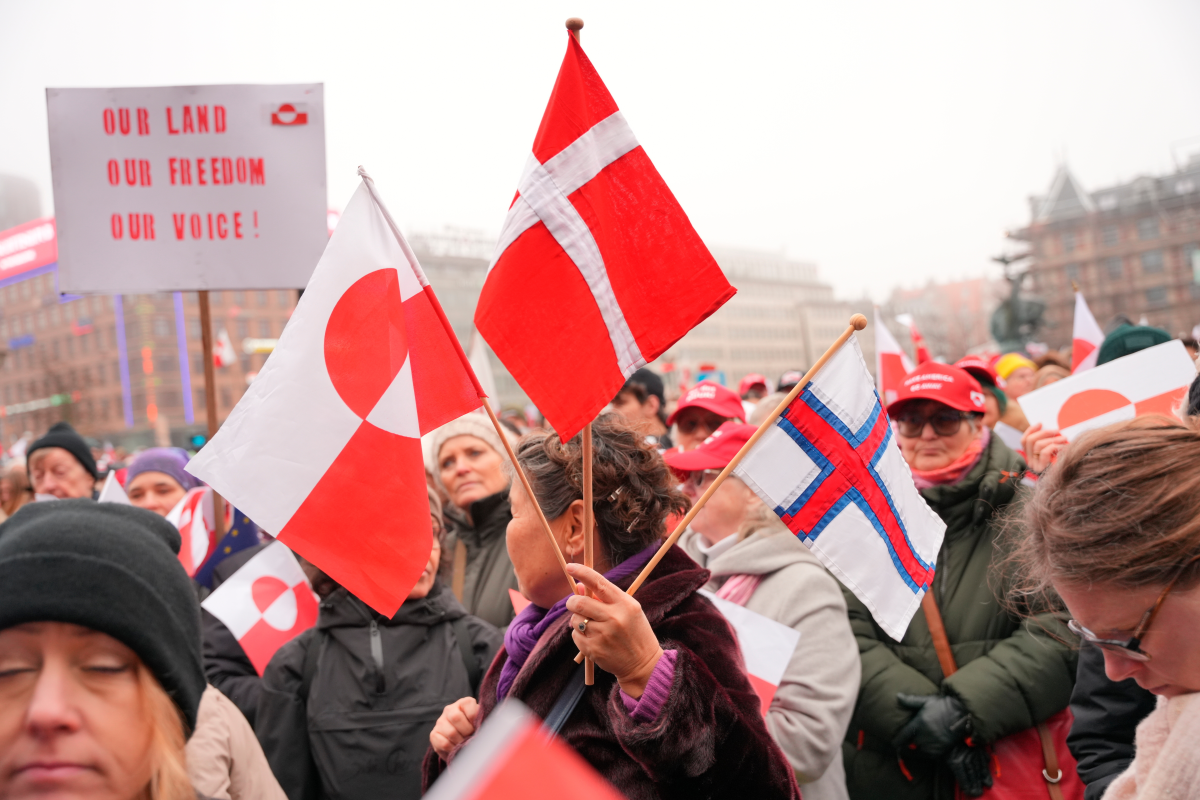 People gather for a pro- Greenlanders demonstration, in Copenhagen, Denmark on Saturday.