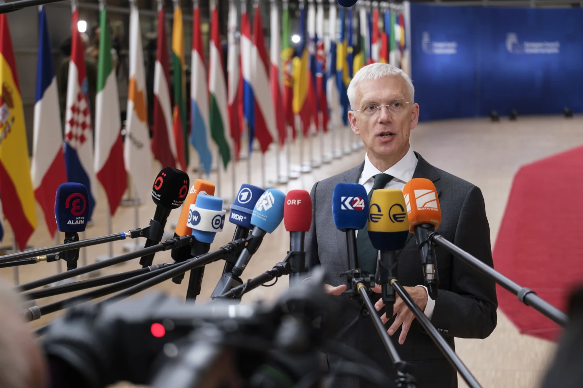 Former Latvian Prime Minister Krisjanis Karins at a press conference on the first day of an EU summit at the Europa building, the EU Council headquarters, on June 29, 2023, in Brussels, Belgium.