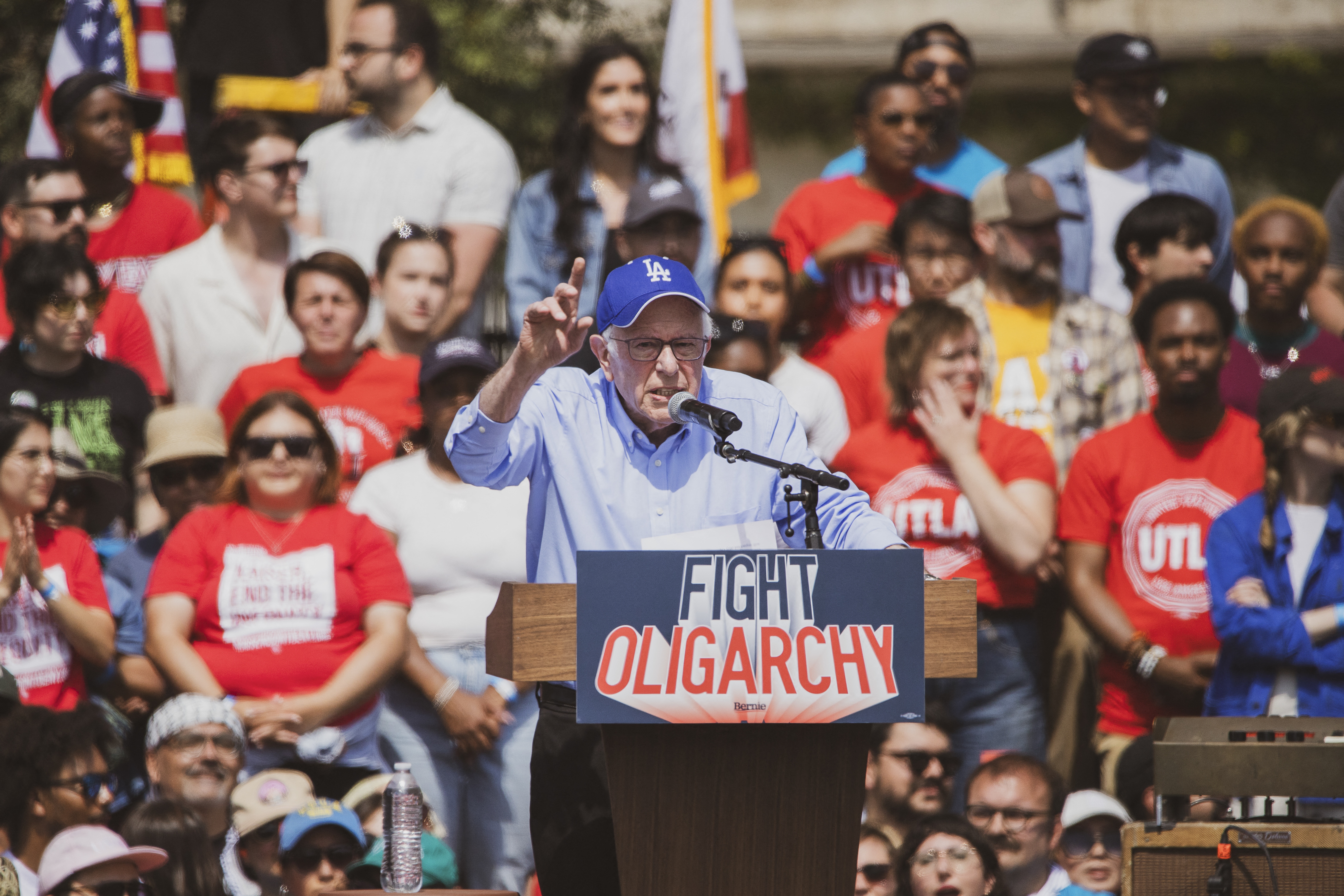 Sen. Bernie Sanders Speaks To A Crowd Of 36,000 At The Fighting Oligarchy Rally At Gloria Molina Grand Park In Downtown Los Angeles On April 12, 2025.