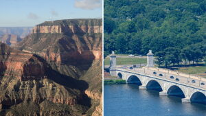 Historic preservation advocates say the Grand Canyon (left) and Arlington Memorial Bridge (right), where President Trump wants to build a 250-foot arch, are examples of historic sites that would lose protection under the proposed changes.