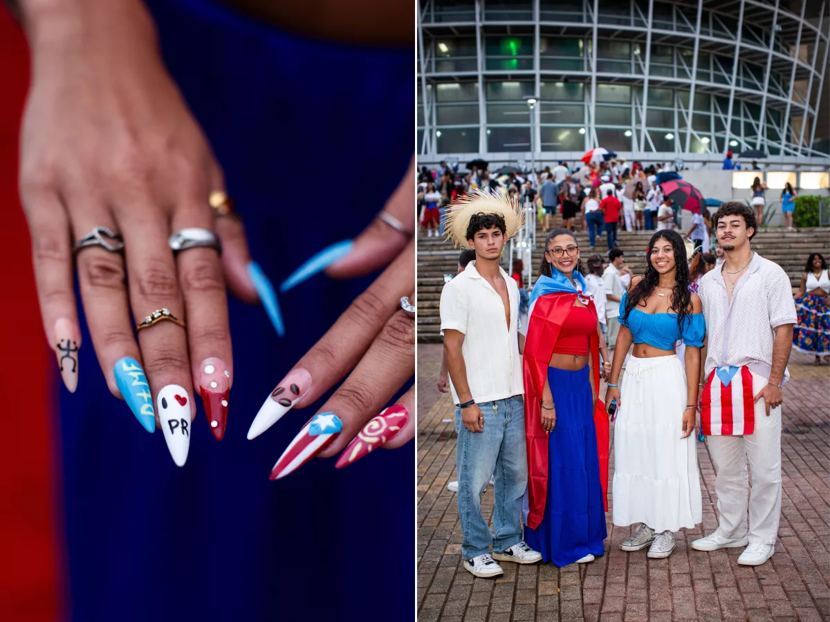 Jorge Vidal, Alaila Méndez, Carla Rodríguez and Alejandro Barker, all 18-year-olds from the capital, pose for a portrait before attending Bad Bunny's concert in late July.