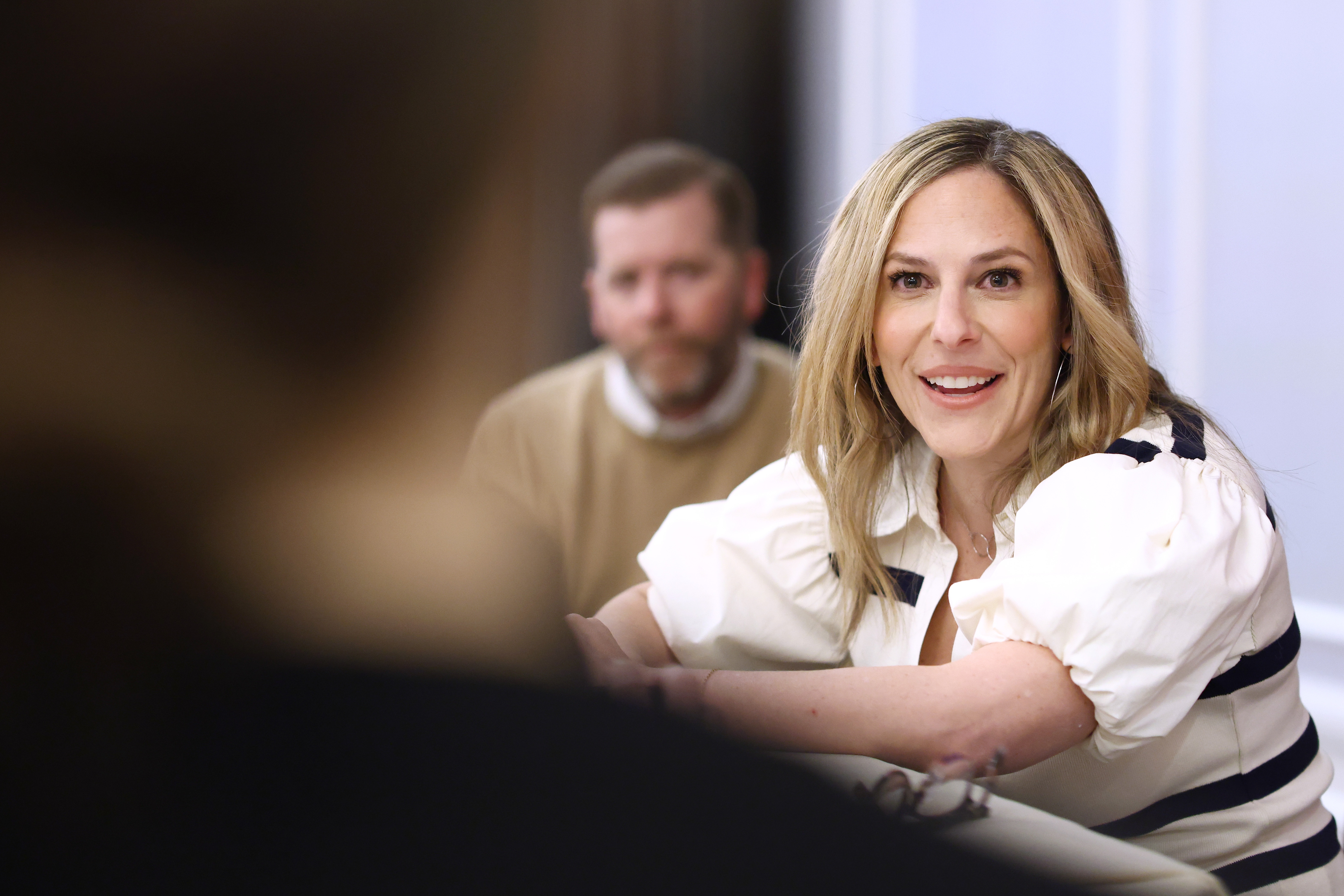 NWSL Commissioner Jessica Berman speaks with the press during the 2025 NWSL Media Day in January.